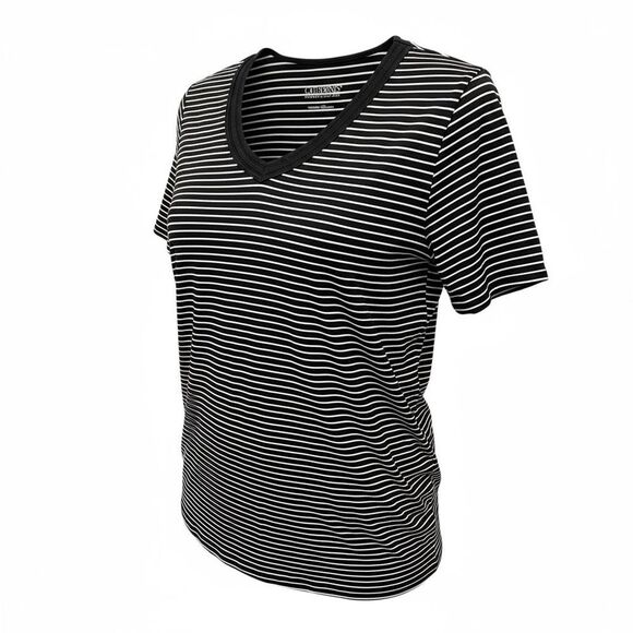NWT Catherines Supreme Plus Size Black White Striped V Neck Blouse - Size 18/20W - Picture 2 of 7
